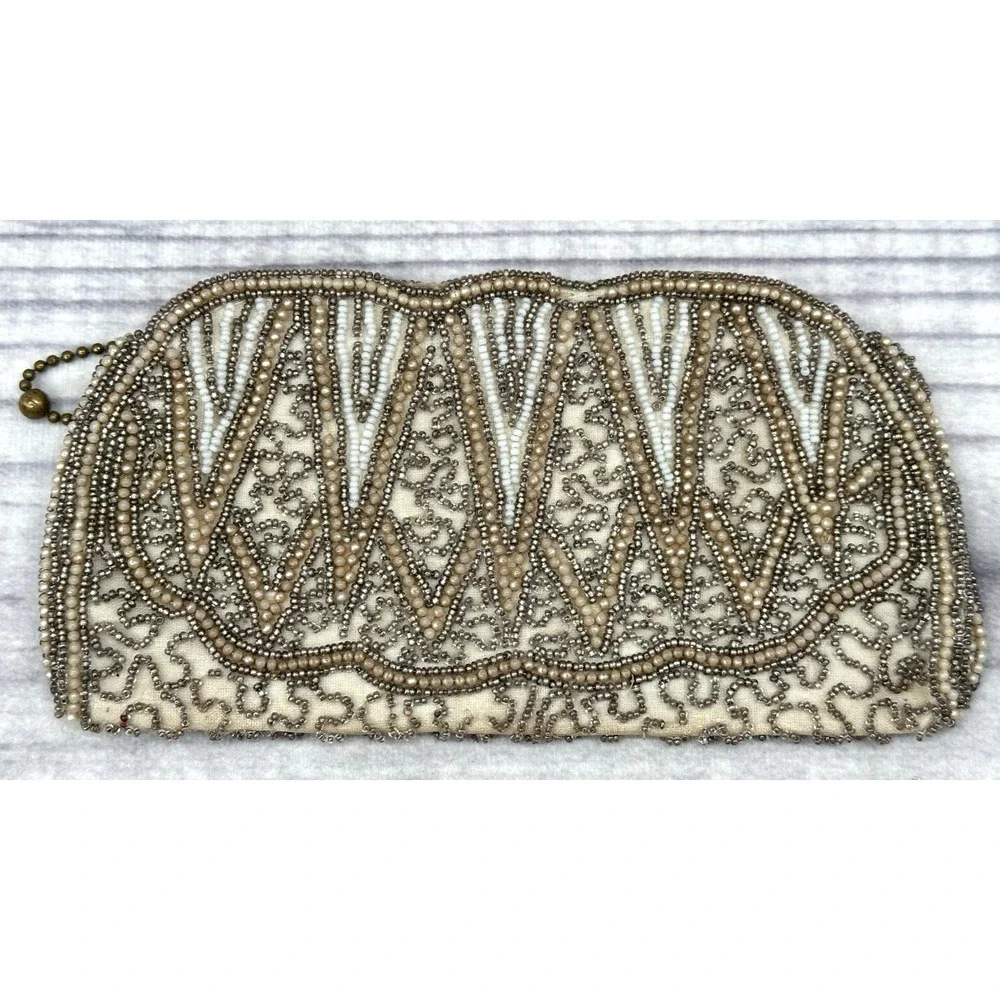 ANTIQUE 1920'S‎ / 1930'S GLASS BEADED CLUTCH BAG - HAND MADE IN BELGIUM   *30